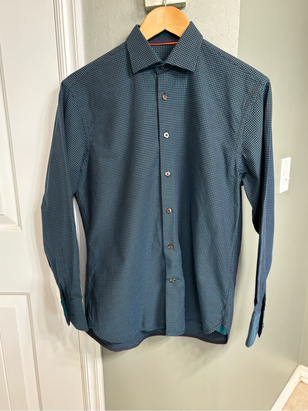 Men's Teal Micro-Print Dress Shirt - Modern Spread Collar